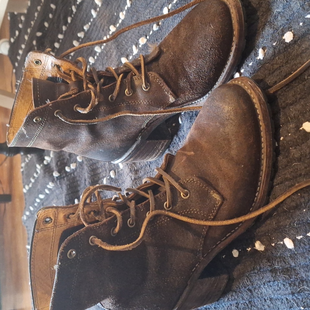 Brown suede Frye Cowgirl Laceups